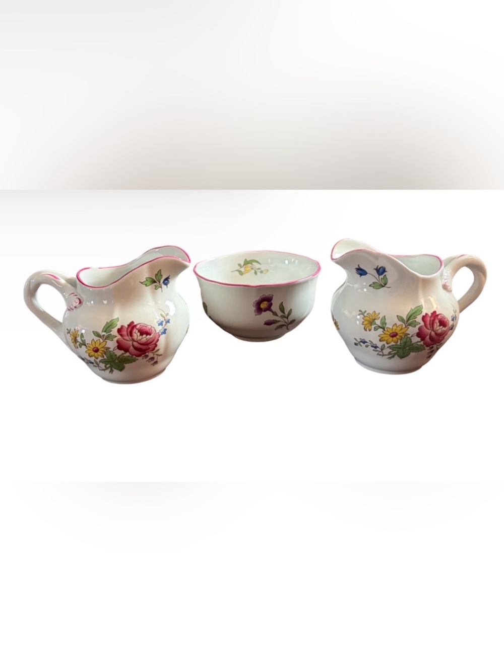 Spode Made in England Marlborough Sprays Milk Creamer Sugar Bowl 3 Piece Set